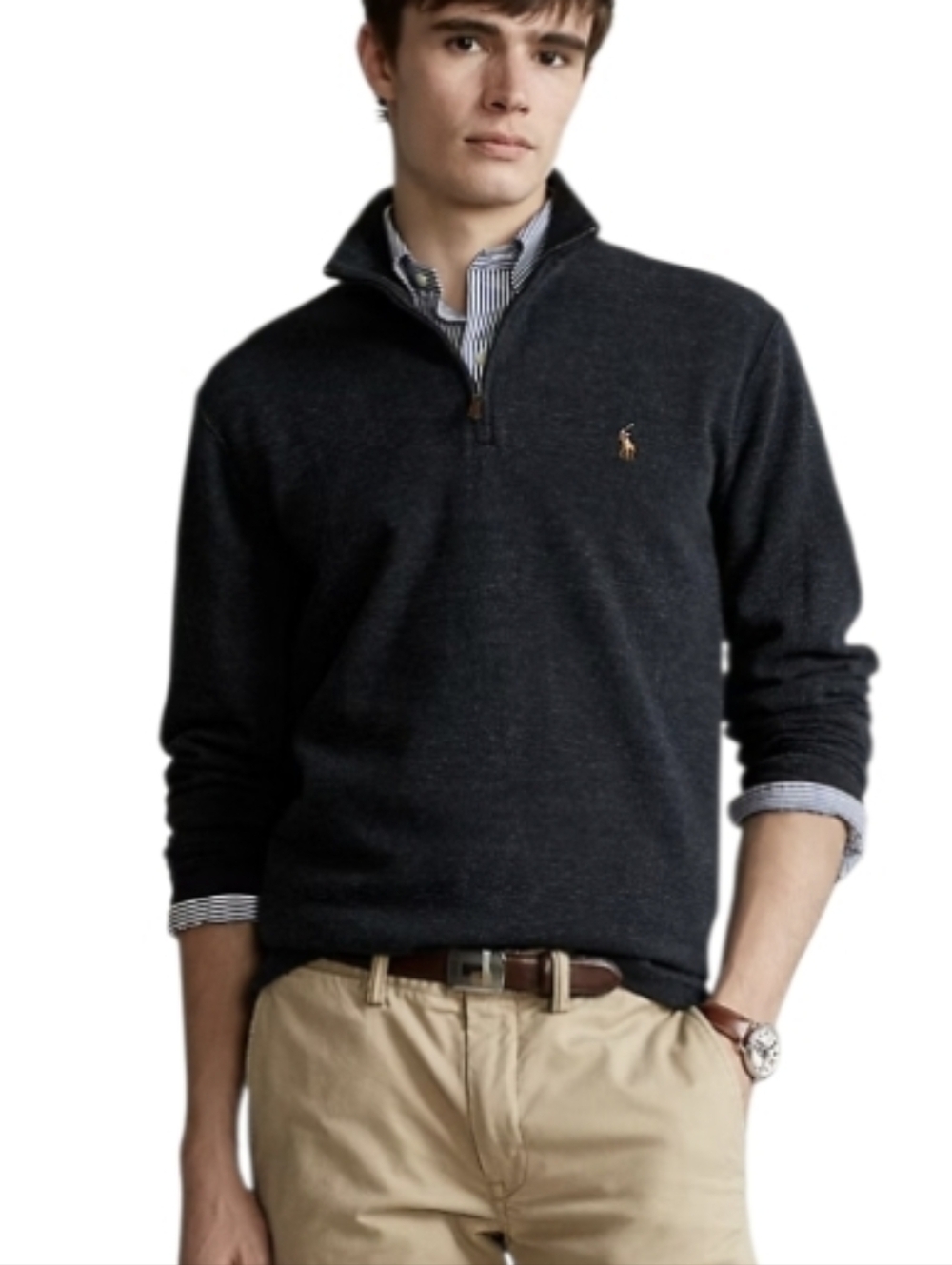 Polo by Ralph Lauren Men’s Dark Charcoal Half-Zip Sweater Classic Preppy